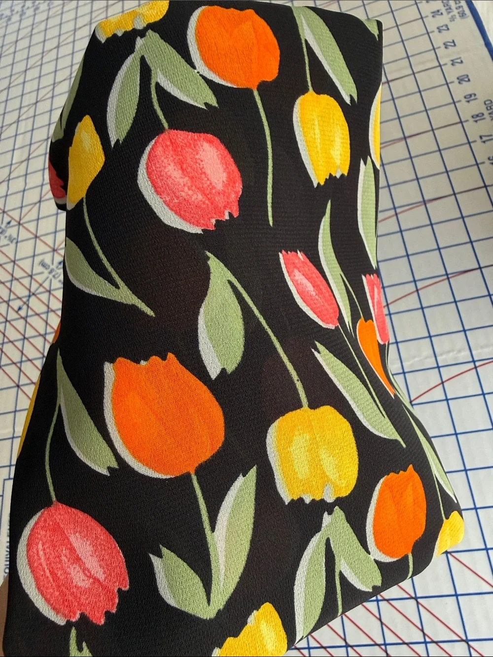 Vintage John Kaldor Fabric 1980s Tulip Floral Black Dress Fabric 3 Yards x 44